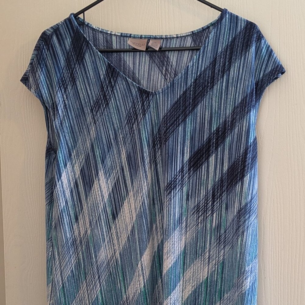 Chico's Easywear Womens Shift Dress Multicolor Striped V Neck Sleeveless Size 2